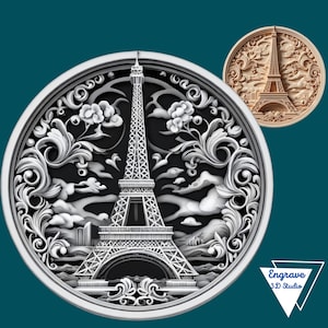 Mapa de profundidad de la moneda de la Torre Eiffel / Mapa de altura / Grabado láser 3D / Xtool / Archivo PNG / Lightburn / CNC / Escala de grises / Glowforge / París / Francia