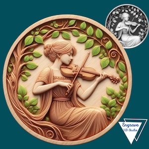 Archivo láser 3D / mapa de profundidad / PNG / grabado / moneda de latón / archivos de alta calidad / quemado de luz / escala de grises / CNC / forja brillante / violinista / música
