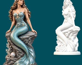 Mermaid STL | High Detail Sculpture,OBJ, png files, CNC routers, 3D printing