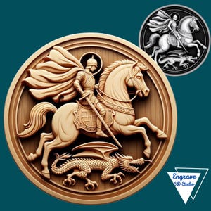 Plik laserowy Saint George 3D | Mapa głębi | Mapa wysokości | Xtool | Plik PNG | Lightburn | Sztuka CNC | Skala szarości | Glowforge| Cyfrowy plik do cięcia laserowego