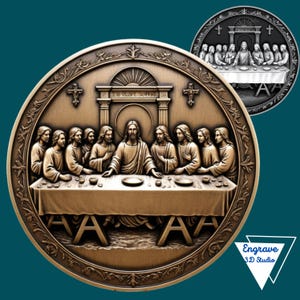 Das Abendmahl | Münze Tiefe Karte | Höhenkarte | 3D Laser Gravur | Xtool | Lichtbrand | PNG | Digitaler Download | Glowforge |CNC | Jesus Christus