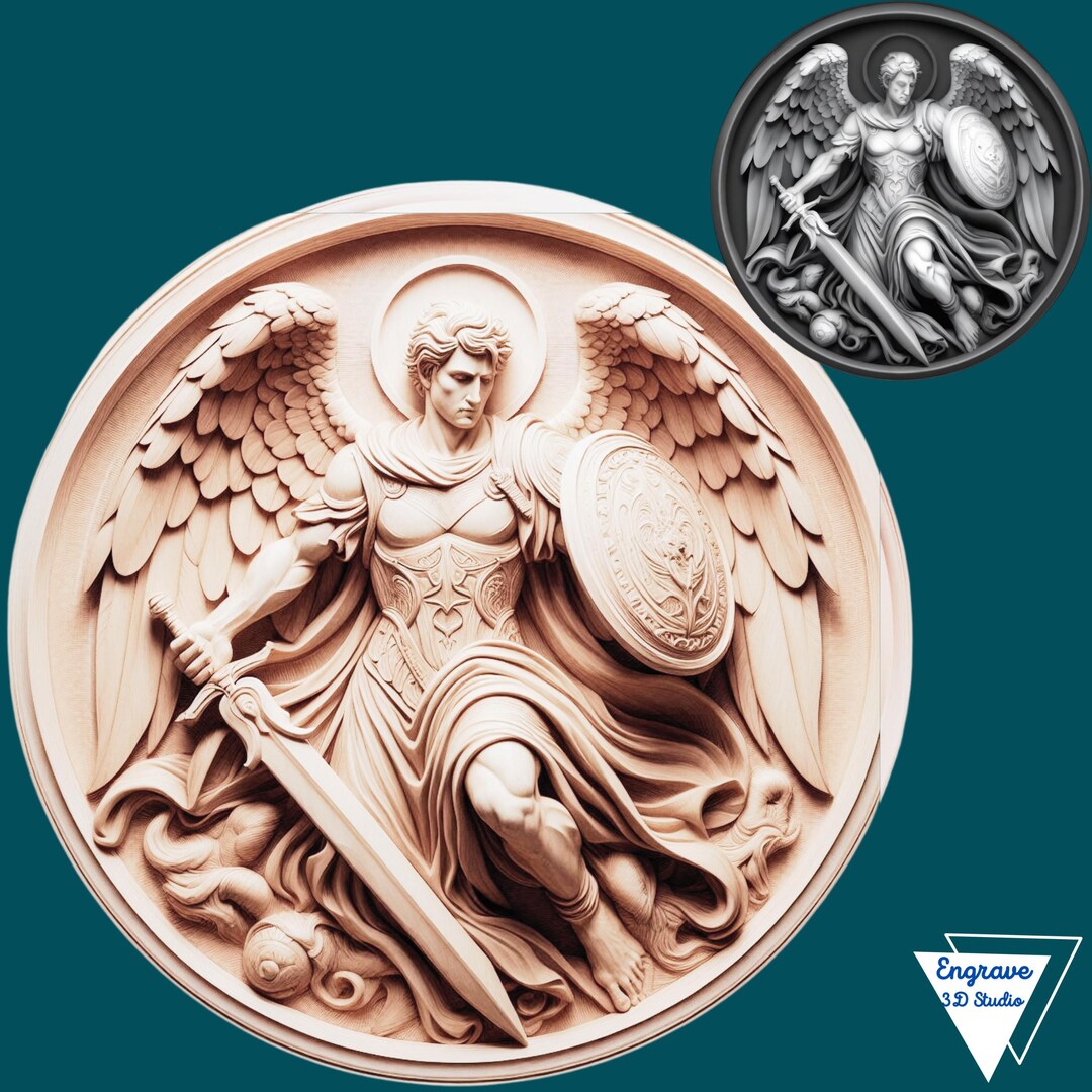 Archangel Michael 3D Laser File | Depth Map| Laser Burn PNG | Wood ...