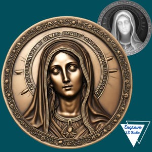 Arquivo 3D a laser da Virgem Maria | mapa de profundidade | PNG | Gravação de profundidade | moeda de latão | Arquivos de alta qualidade | queima de luz | Escala de cinza | CNC | Forja brilhante