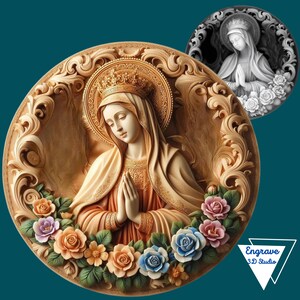 Arquivo 3D a laser da Virgem Maria | mapa de profundidade | PNG | Gravação de profundidade | moeda de latão | Arquivos de alta qualidade | queima de luz | Escala de cinza | CNC | Forja brilhante