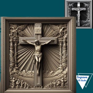 Jesus Cristo ilusão 3D Gravação a laser | Xtool | Lightburn | PNG | Mapa de profundidade | Mapa de altura | Tons de cinza | Glowforge |.CNC