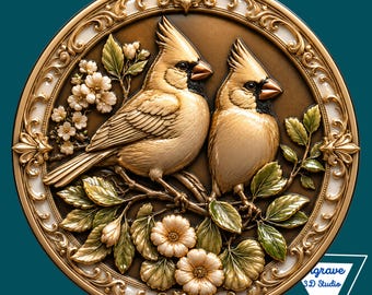 Cardinals 3D Relief STL File | embossing | Depth, Height Map | laser engraving| CNC | Laser cut