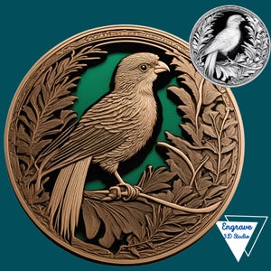 Quetzal resplandeciente / Mapa de profundidad de moneda / Mapa de altura / Grabado láser 3D / Xtool / Lightburn / / Glowforge / Archivo cortado con láser / CNC / Pájaros / PNG