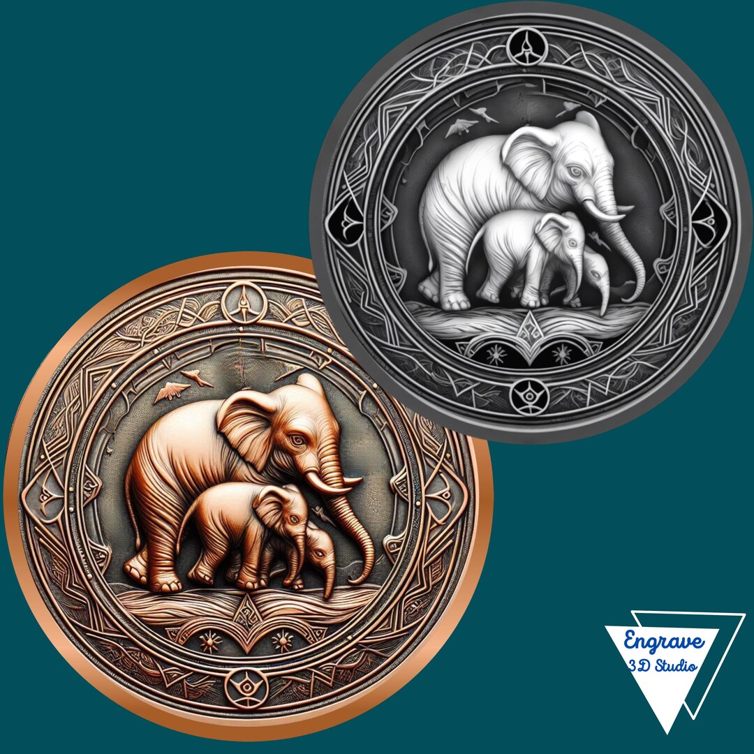 Elephant Coin File Elephants STL File | Coin Depth, High Relief | Laser Cut | Embossing ...