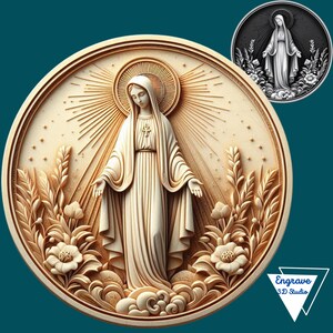 Ilusão 3D da Virgem Maria | Mapa de Profundidade | Laser Burn PNG | Arquivo Laser Ready | Digital | Xtool | Glowforge | Tons de Cinza| CNC| Lightburn| Saint