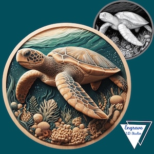 Schildkröte 3D-Illusion| Lasergravur | Xtool |Lightburn |Kunst Download| PNG|Tiefe Karte | Landkarte der Höhe| Graustufen | Glowforge|CNC Maschinen |Laser