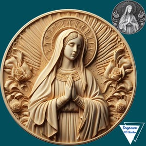 Mapa de Profundidade da Virgem Maria | Queimadura a Laser | PNG | Ilusão 3D | Arquivo Pronto para Laser | Gravação em Madeira | Digital | Xtool | Glowforge | Escala de Cinza | CNC