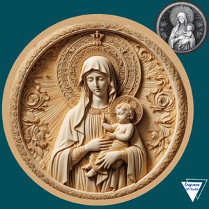 Virgem Maria | Jesus 3d Laser Engraving | Ilusão 3D | Xtool | Lightburn | Mapa de Profundidade de Moedas | Mapa de Altura | PNG | Download digital | CNC