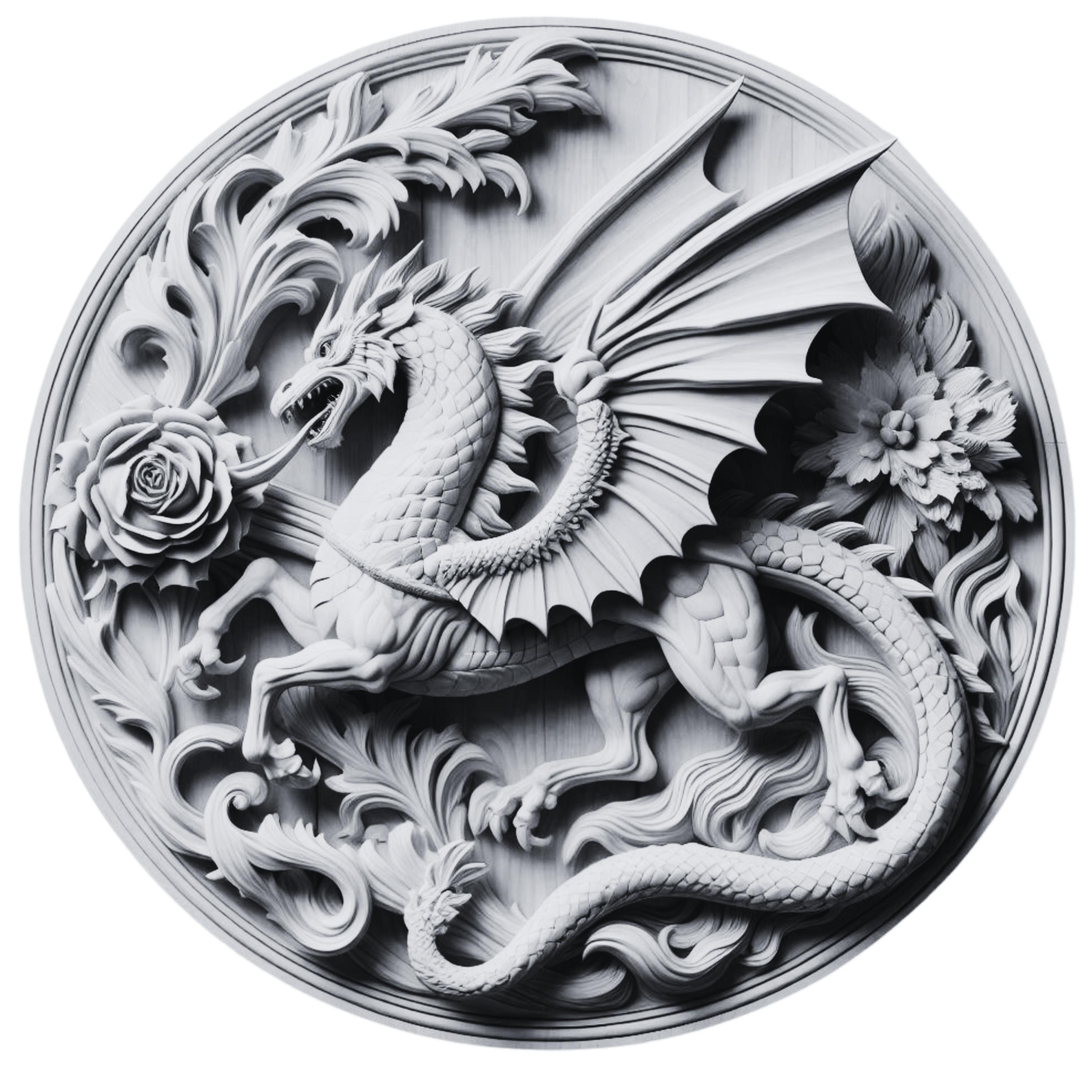 Dragon Coin 3D Depth Map | STL File for Laser Engraving (digital ...