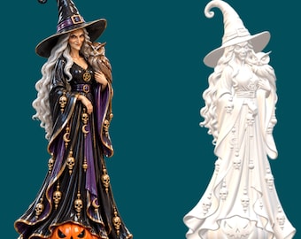 Halloween Witch STL | High Detail Sculpture,OBJ, png files, CNC routers, 3D printing