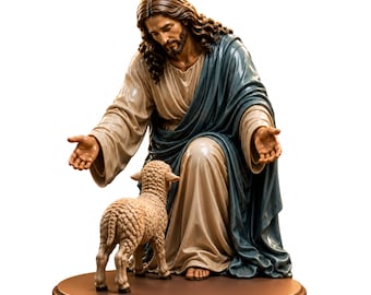 Jesus and the lamb Sculpture STL, OBJ, png files, CNC routers, 3D printing