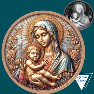Virgem Maria | Ilusão 3D | Mapa de Profundidade | Mapa de Altura | Gravação a Laser | Ferramenta X | Lightburn | PNG | CNC | Glowforge | Jesus | Santa Maria