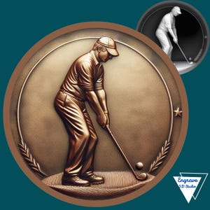 Joueur de golf | Fichier laser 3D | carte de profondeur | PNG | Fichier découpé au laser | pièce de monnaie en laiton | fichiers de haute qualité | brûlure légère | Niveaux de gris | CNC | Sport