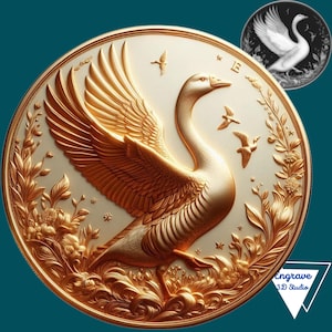 Mapa de profundidad de Goose Coin / Mapa de altura / Xtool / Lightburn / Grabado láser 3D / Descarga de arte / PNG / Digital / Gloe Gorge / CNC / Escala de grises / Pájaro