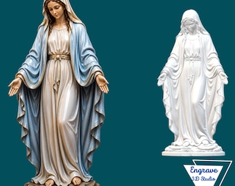 Our Lady of Grace STL | High Detail Sculpture, OBJ, png , CNC routers, 3D printing