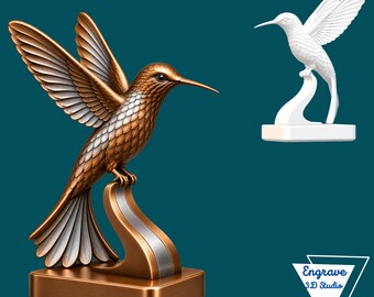 Hummingbird Sculpture STL, OBJ, png files, CNC routers, 3D printing