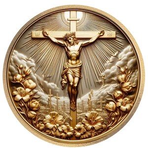 Crucifix Jesus High Relief STL File | Flowers, Faith Art (3D Print, SVG)