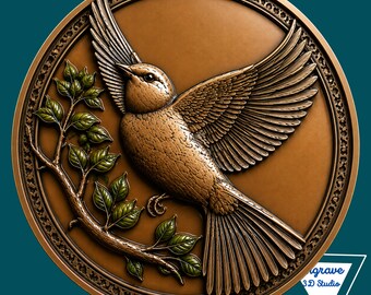 Songbird STL File | embossing | Depth, Height | Resin | laser engraving | CNC | Laser cut | PNG