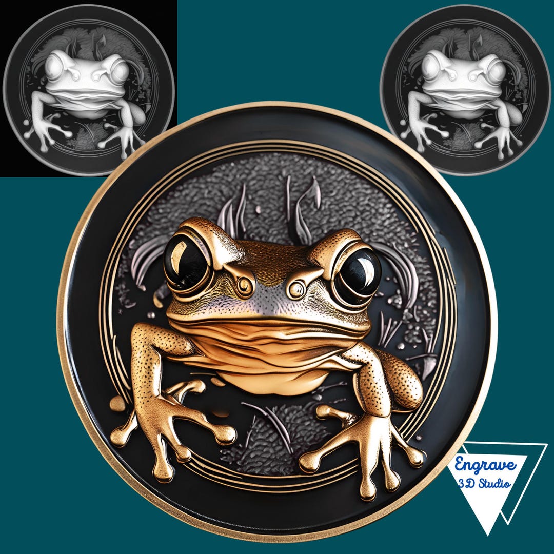 Frog Coin | 3D PNG | 3d Embossing | Fiber Laser | Xtool | Glowforge ...