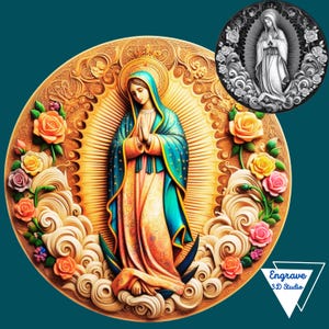 Nossa Senhora das Graças 3D Laser cut | Depth Map | 3D Laser Engraving | Xtool | PNG |Lightburn | CNC Art | Grayscale | Glowforge | Virgem Maria