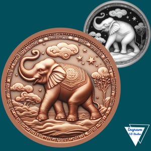 Elephant Coin Depth Map: STL file, 3D Laser Engraving File (Digital Download)
