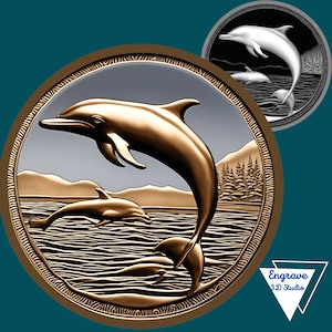 Delfin 3D-Illusion| Münze Tiefe Karte | Höhenkarte | 3D Lasergravur |Xtool |Lightburn 3d laser Datei | Kunst Download | PNG | Digitaler Download