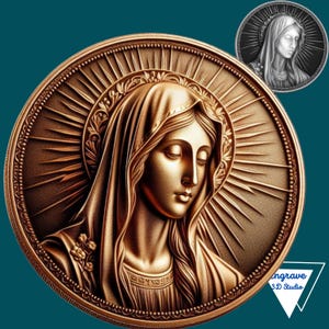Ilusão 3D da Virgem Maria | Gravação a Laser | Xtool | Lightburn | Download de Arte | PNG | Mapa de Profundidade | Mapa de Altura | Tons de Cinza | Glowforge | CNC