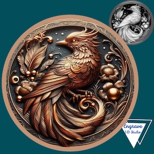 Mapa de profundidad de moneda de pájaro / Archivo láser / Mapa de altura / Grabado láser 3D / Xtool / Lightburn / Ilusión 3D / Descarga de arte / PNG / Glowforge / CNC