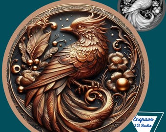 Bird 3D Relief STL File | embossing | Depth, Height MaP | Resin | laser engraving