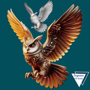 3D Laser File | depth map | PNG file | Depth engraving | brass coin | high quality images | lightburn | Grayscale | CNC | Owl | Bird
