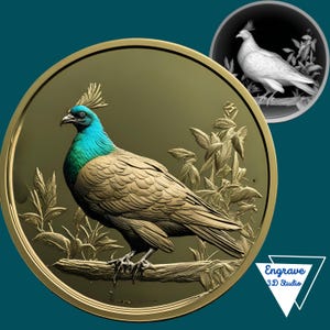 Mapa de profundidad de monedas de pájaro / Mapa de altura / Grabado láser 3D / Xtool / Lightburn / Archivo de corte láser / Digital / Descarga / Glowforge / Paloma de Nicobar