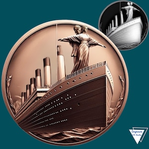 Titanic 3D-illusie | Dieptekaart | Hoogtekaart | 3D-lasergravure | Xtool | Brandwonden | Grijswaarden | PNG | Digitaal | Glowforge | CNC | Schip: