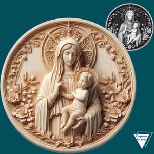 Virgem Maria | Mapa de Profundidade da Moeda de Jesus | Mapa de Altura | Gravação a Laser 3D | Xtool | Ilusão 3D Lightburn | PNG | Download digital | glowforge | CNC