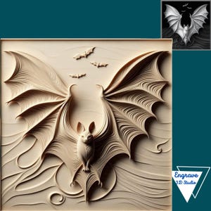 Illusion 3D de chauve-souris | Gravure laser | Outil X | Coup de foudre | Téléchargement d'oeuvres d'art | PNG | Carte de profondeur | Carte des hauteurs | Niveaux de gris | Forgelumineuse | CNC | Chauves-souris