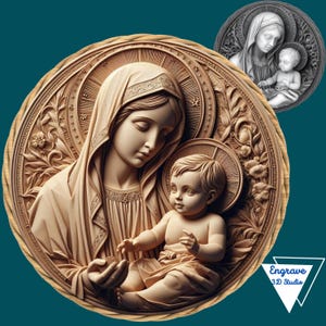 Jesus | Virgem Maria | Arquivo de gravação a laser 3D | Mapa de profundidade | Mapa de altura | Xtool | Arquivo PNG | Lightburn | Arte CNC | Tons de cinza | Glowforge