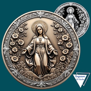 Assunção da Virgem Maria ao Céu | Mapa de Profundidade de Moedas | Arquivo Laser | Gravação Laser 3D | Xtool | Lightburn | Ilusão 3D | Glowforge | CNC
