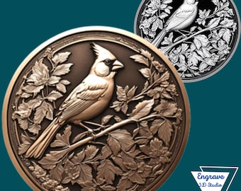 Cardinal | 3D Relief STL File | embossing | Depth, Height MaP | Resin | laser engraving | Bird