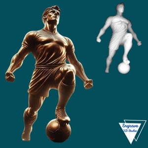 Ilusión 3D de fútbol / Mapa de profundidad / Quema de luz / PNG / Archivo láser / Grabado en madera / Digital / Xtool / Glowforge / Escala de grises / CNC / Deportes