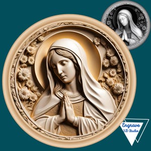 Virgem Maria | Arquivo 3D Laser | Mapa de profundidade | Arquivo PNG | Gravação de profundidade | Arquivos de alta qualidade | Lightburn | Tons de cinza | CNC | Arquivos cortados a laser