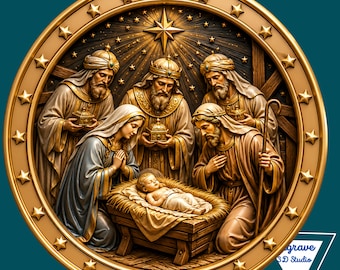 The Adoration of the Magi STL File | Depth, Height relief | engraving | 3D print } Holy Family