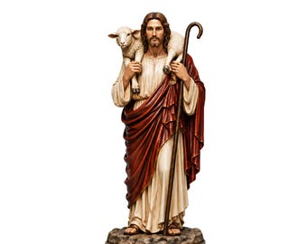 Jesus the Good Shephered Sculpture STL, OBJ, png files, CNC routers, 3D printing
