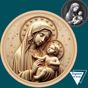 Virgem Maria | Ilusão 3D de Jesus | Mapa de Profundidade | Laser Burn PNG | Arquivo de corte a laser | Gravação em madeira | Xtool | Glowforge | Tons de cinza | CNC | Lightburn