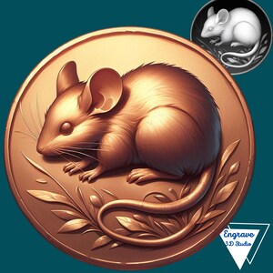 Maus 3D Illusion | Tiefenkarte | Laser brennen | PNG |  Laserfertige Datei| Lasergravur |  X Werkzeug | Glühschmiede | Graustufen | CNC | SVG | Ratte