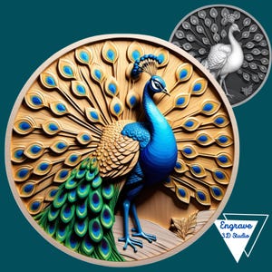 Peacock 3D Lasergravur | Höhe Karte | 3D Lasergravur | Xtool | PNG Datei | CNC Kunst | Graustufen | Glühschmieden| Vögel