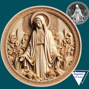 Ilusão 3D da Virgem Maria | Mapa de Profundidade de Moedas | Mapa de Altura | Xtool | Lightburn | Gravação a laser 3D | Download de Arte | PNG | Laserburn | CNC