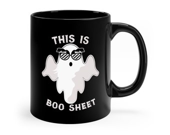 Boo Sheet Mug, Boo Mug, Funny Boo Mug, Halloween Mug, Halloween Gift, Scary Boo Mug, Spooky Mug, Funny Halloween Mug, 11oz Black Mug